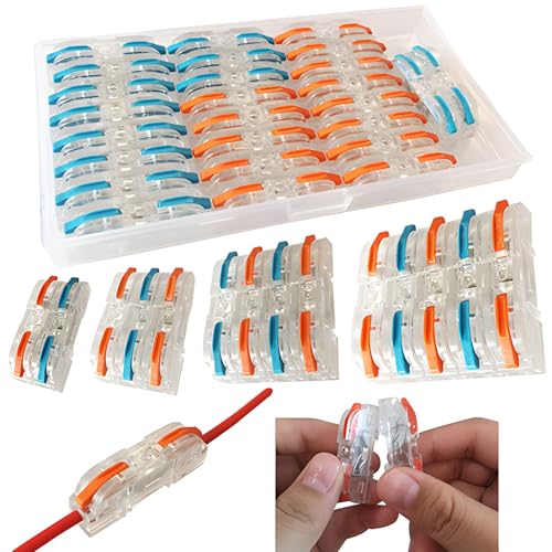 CTRICALVER 固定可能コネクタ、26個双方向シングルホールレバー導体コンパクトコネクタターミナルブロックワイヤープッシュケーブルコネクタ(組み合わせ青+赤)