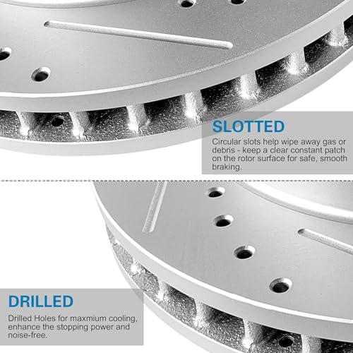 Image of WEIZE Rear Brake Kit for Chevy Equinox GMC Terrain 2010-2017, Carbon Fiber Ceramic Brake Pads & Drilled /Slotted Brake Rotors Set