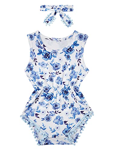 Image of Leapparel Baby Girl Clothes 0-24 Months Floral Sleeveless Newborn Romper Jumpsuit Outfit Set with Headband