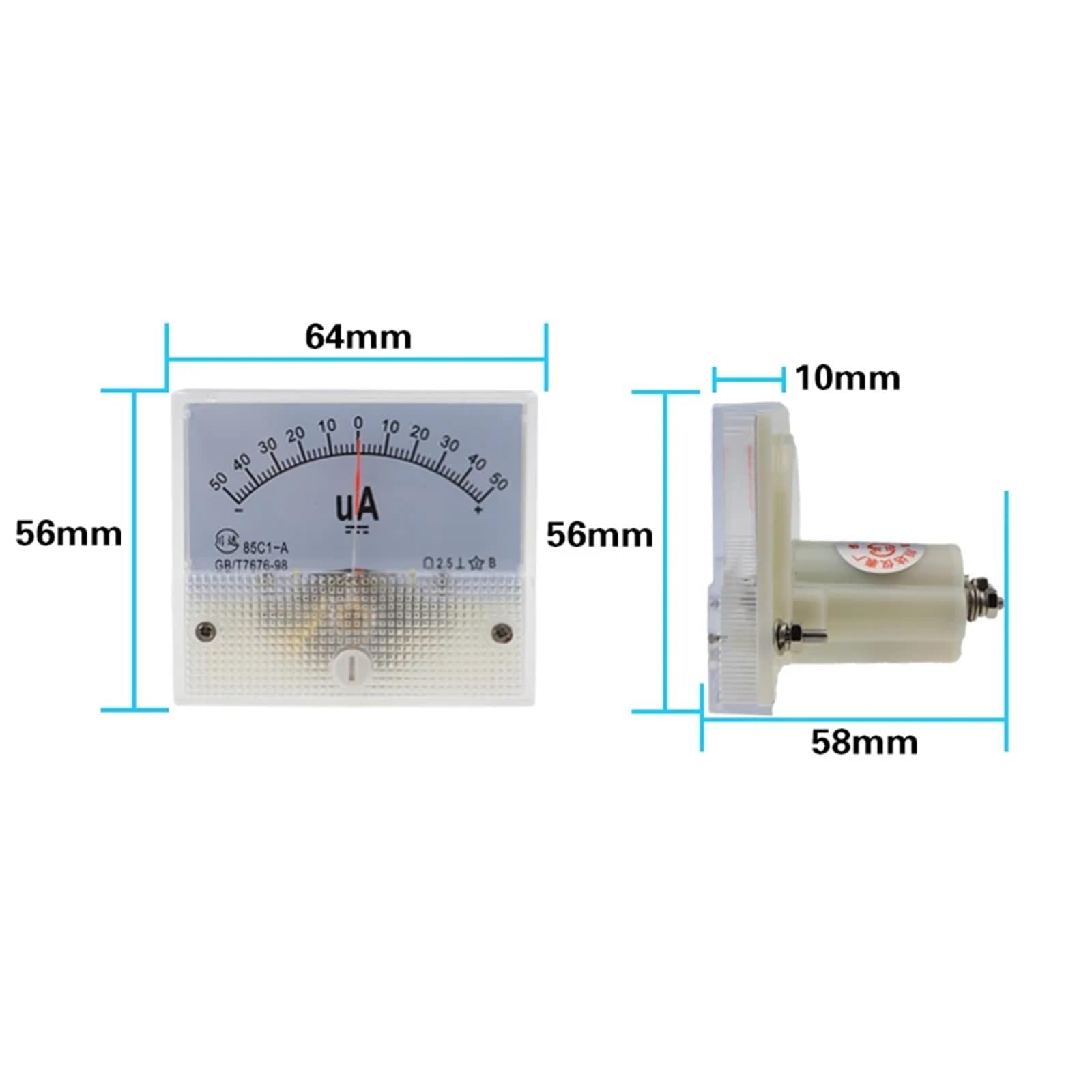 Ampèremètre positif et négatif 85c1 Microampèremètre CC ± 25ua 50ua 100ua 200uA 300uA 500uA ampèremètre bidirectionnel(-100uA To 100uA)