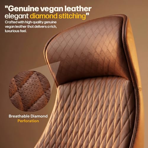 Image of DROGO Levante Ergonomic Office Chair for Work from Home with Bionic Curve Design | High Back Executive Boss Chair, Double Padded Armrest, Genuine Vegan Leather, Heavy Metal Base, 145 Recline (Tan)