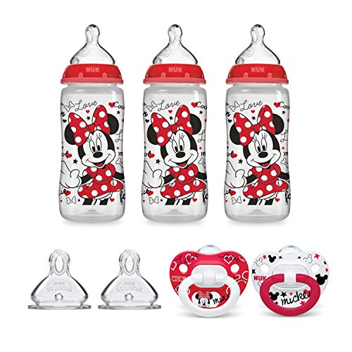 Image of NUK Smooth Flow Anti Colic Disney Baby Bottle & Pacifier Newborn Gift Set, Minnie Mouse (Colors May Vary)