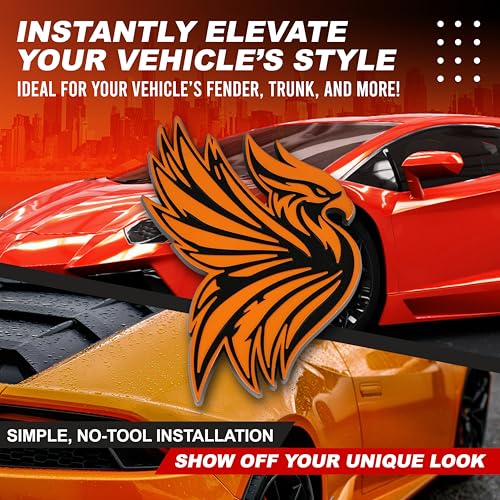 Image of Phoenix Emblem 3D Bird Badge, Custom Car Decal Sticker - Durable Exterior Trunk, Hood, Fender for Car, Truck, SUV (Set of 2) (Orange)