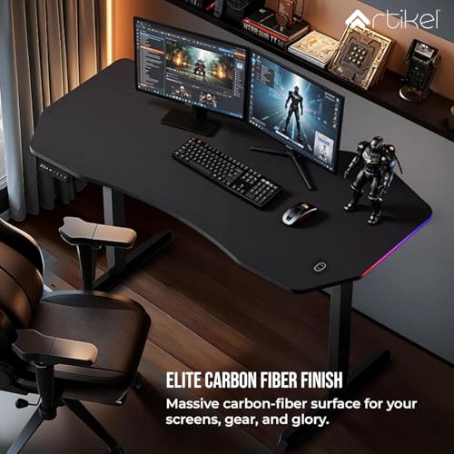 Image of ARTIKEL Dagger Electric Height Adjustable Gaming Table for Home & Office with RGB Light| Cup Holder, Headset Hook, Cable Management |72-118cm|80kg Capacity - Black|3 yrs Warranty (Black, Dagger)