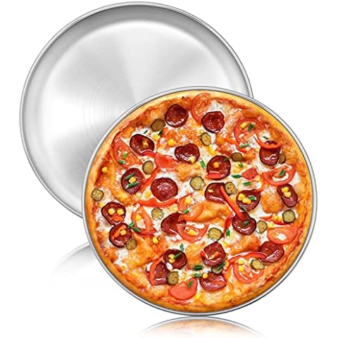 LIANYU Set mit 2 Pizza-Pfannen, antihaftbeschichtetes Edelstahl-Pizza-Serviertablett Cover