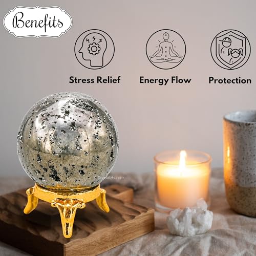 Image of Certified Raw Pyrite Crystal Ball for Meditation - Premium Crystal Vastu Items for Home and Feng Shui Items for Good Luck - Ideal for Pooja Supplies and Spiritual Practices (2 inch Inch)