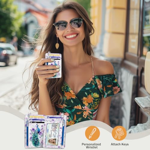 Image of Yonlevres Peacock Credit Card Holder Slim RFID Wallet Women Small Travel | Front Pocket, Handy, RFID Blocking, Woman Girls Ladies Gifts, D-ring for Keychain,Thin Mini Card Case, ID Window, PU Leather