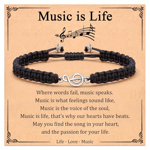 Music Note Woven Bracelet with Adjustable Length – Handmade Music Themed Gift for Music Lovers, Musicians, Music Teachers, Marching Band Members