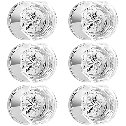 Hot Deals Orger 6 Pack Dummy Door Knobs for Balcony Pantry, Genuine Glass Crystal Door Handles with Polished Chrome Base, Inactive Interior Non-Function Dummy Knobs