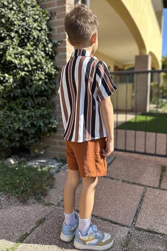 Image of Arshiner Boys 2 Pieces Summer Beach Outfits Short Sleeve Button Down Shirts and Shorts Vacation Texture Sets for Kids