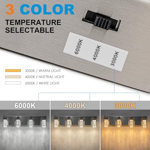 Image of SineRise Bathroom Vanity Light with 3 Color Modes (3000K /4000K /6000K), Eye Protection LED Bathroom Light Fixture, Dimmable Modern Wall Light Over Mirror with Clear Glass Shade (Nickel, 4-Light)
