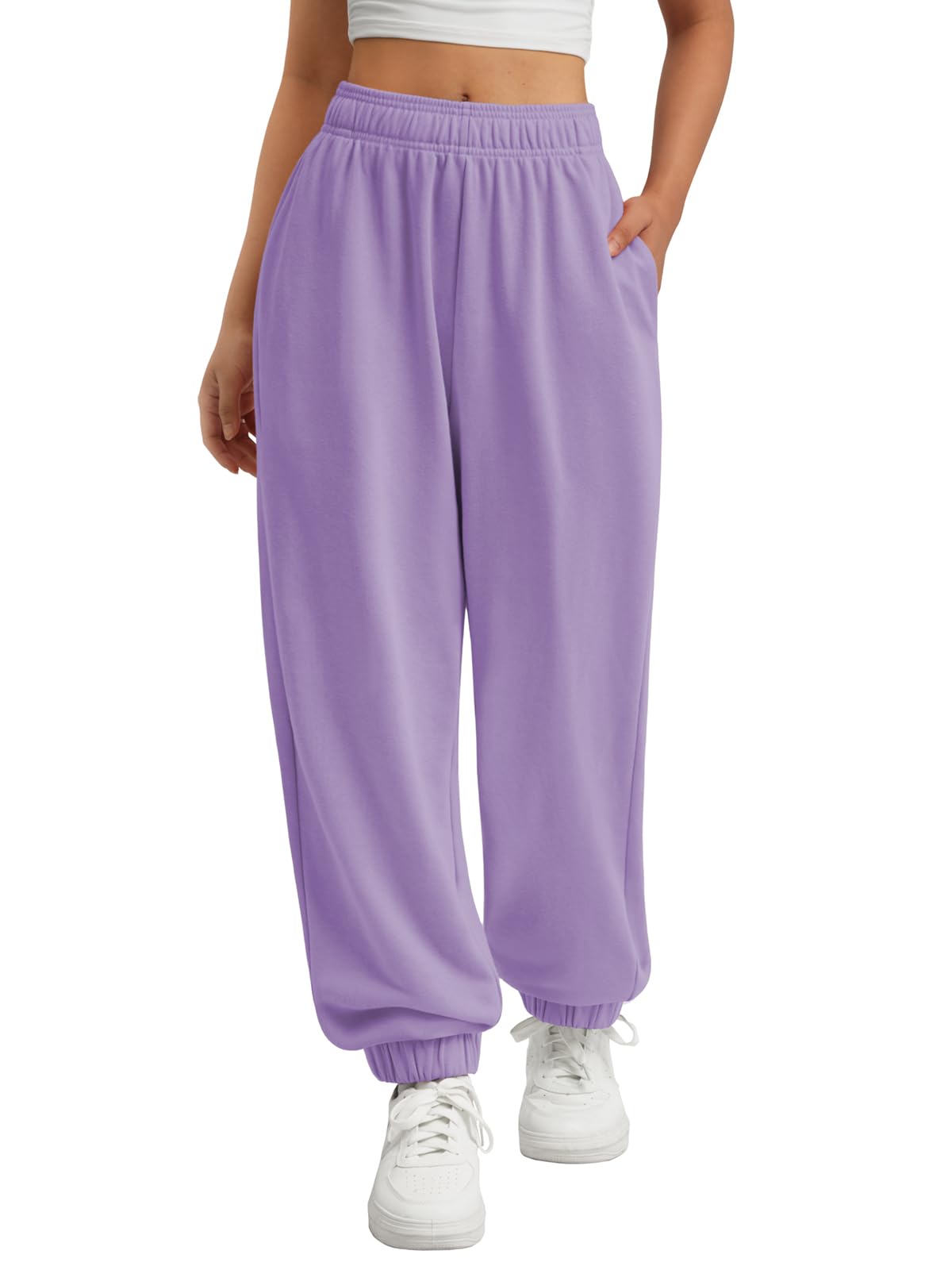 ATHMILE Sweatpants Women Wide Leg Baggy Lounge Sweat Pants | Cotton Straight Leg High Waisted Casual Fashion Fall Workout Gym Joggers Large A-light Purple