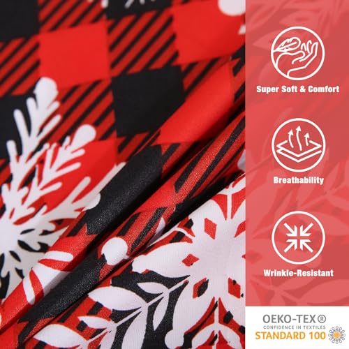 Image of JSD Red Buffalo Plaid Snowflakes Christmas Sheet Set Full Size | 4 Piece Soft Microfiber Sheets, 16 in Extra Deep Pocket, OEKO-TEX Certified, Easy Care