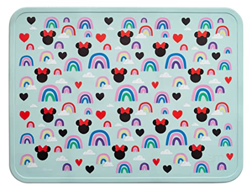 Image of Simple Modern Silicone Placemat for Baby, Toddlers, Kids | Non-Slip Baby Eating Table Food Mat for Restaurants and Dining Table | Piper Collection | Minnie Mouse Rainbows