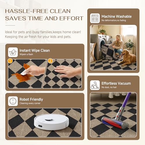 PureCozy Checkered Easy Jute Rugs for Entryway, 3 ft Round Rug Small Indoor Outdoor Circle Carpet, Farmhouse Neutral Textured Diamond Non Slip Non Shedding Black Carpet for Kitchen Front Porch Foyer by PureCozy - Used condition - Image 8