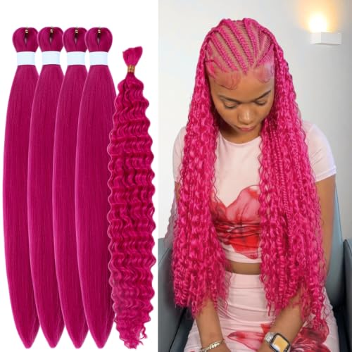 ITSBRAIDS Hot Pink Braiding Hair Pre Stretched Boho Hair for braiding Curly Deep Wave Synthetic Hypoallergenic Non Toxic Fulani Braids EZ Braid