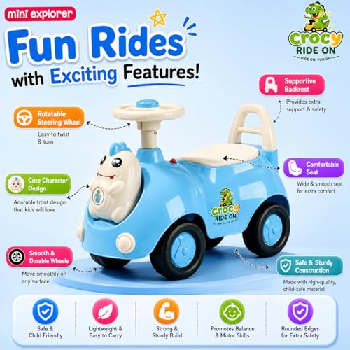 Image of MiniExplorer Crocsy Wiggle Car for Kids Age 1-5 Years, Twisting Swing Magic Car with Silent Wheels, Anti-Rollover Ride On Toy for Boys & Girls, Shockproof Yoyo Car - Blue