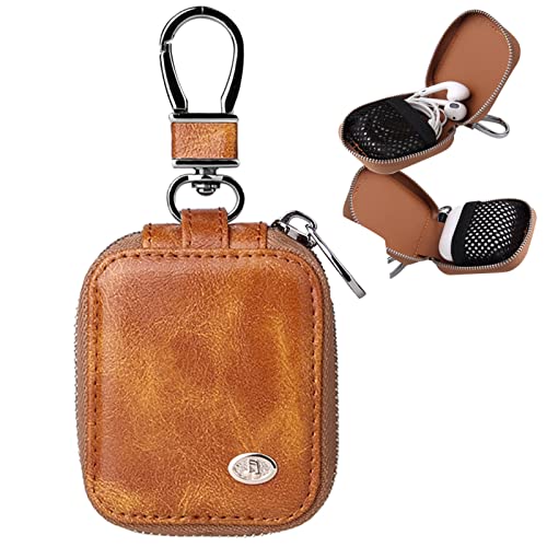 MRPLUM Earbud Carrying Case Small Compatible with AirPods PU Leather Hard Portable Earphone Case Protective Storage Pouch Bag with Mesh Pocket & Keychain for Wireless Headphone USB Cable
