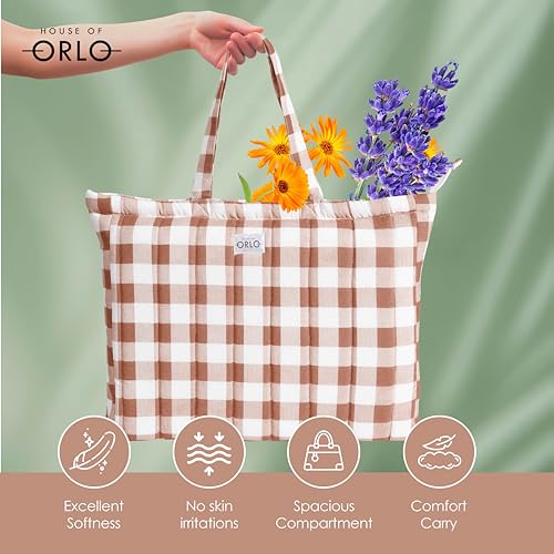Image of Premium Cotton Waffle Quilted Tote Bag, Large Spacious Handbag for College, Office, Work, Travel, Shopping & Daily Use