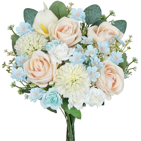 Zythrem Roses Artificial Flowers Bouquet Silk Chrysanthemums Flowers Bouquet with Calla Lilies and Wildflowers Colorful Silk Flowers Arrangements for Spring Home Party Wedding Table Centerpieces Cover