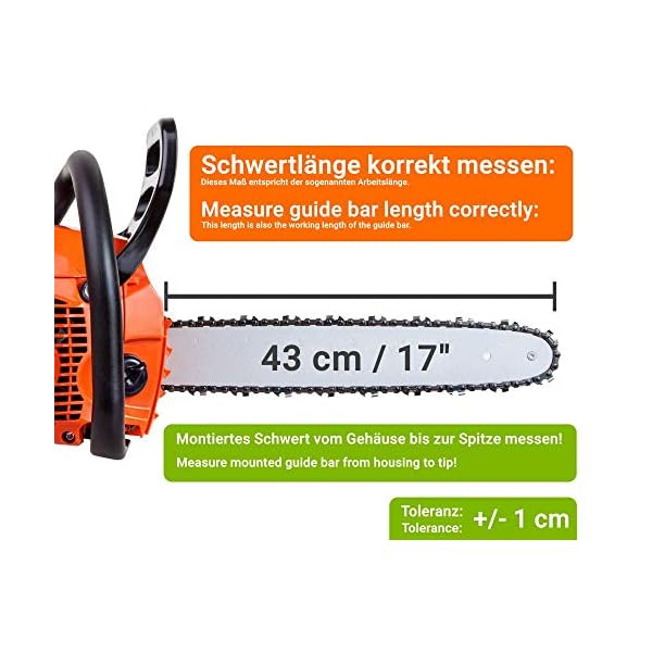 SECURA 4 Sägeketten Vollmeißel + Schwert kompatibel mit Husqvarna 66 Motorsäge mit 43cm 3/8 64TG 1,5mm – Bild 4