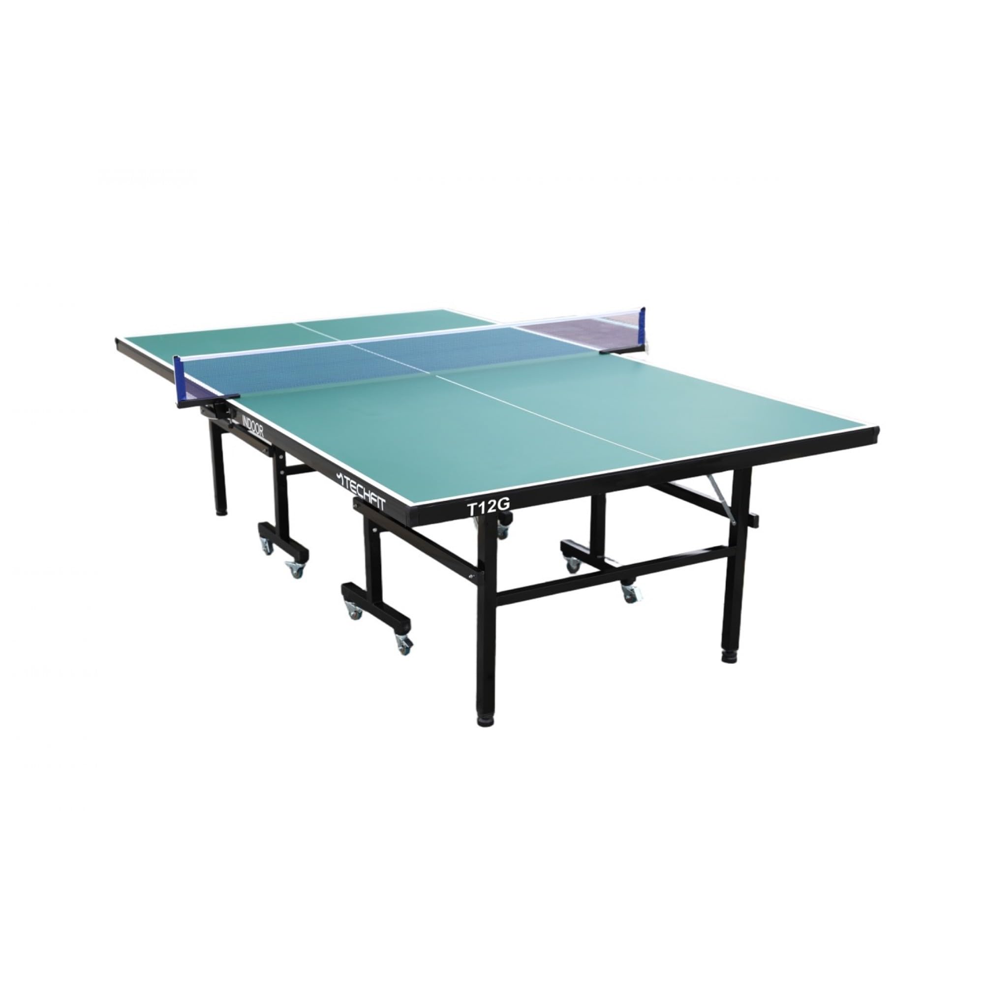 Techfit Tischtennisplatte Klappbar für Innen, 274x152,5x76 cm, 3tecMDF Premium Blat, Faltbar mit SMS System, Metallrahmen Schwarz, Stabil, Rollbar, Unilateral Neigungsfunktion