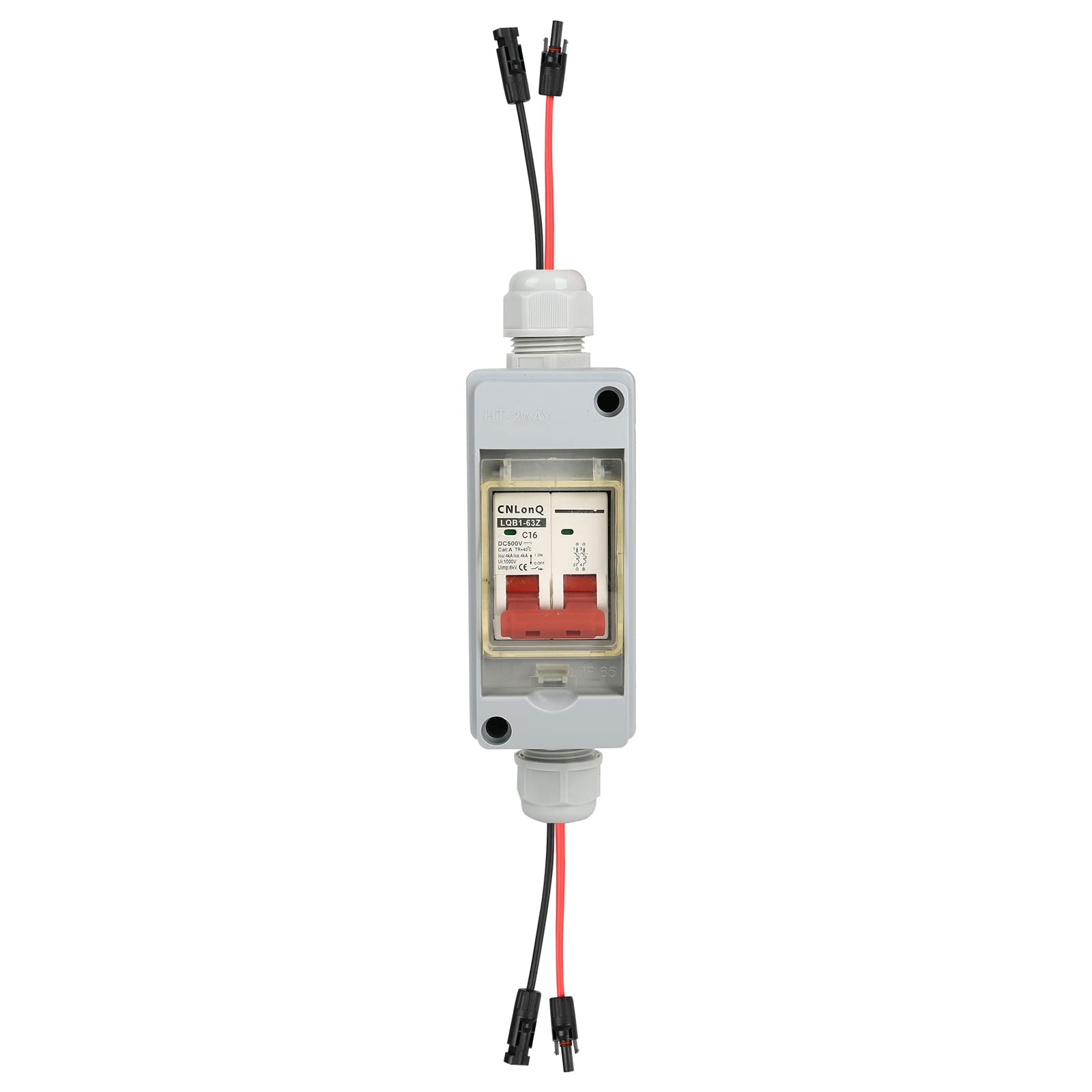 Disjoncteur PV DC - Disjoncteur automatique - 12-500 V - 2 pôles - Avec câble - Fiche solaire IP65 - Étanche - Pour installation solaire (IP65 16 A)