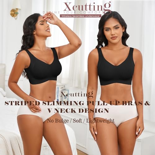 Image of Xcutting Plus Size Bras for Women No Underwire Full Coverage Everyday Bras | wireless,support lift,sagging breast bras for older women large breast,padded seamless,wide strap,sleep t shirt,comfortable