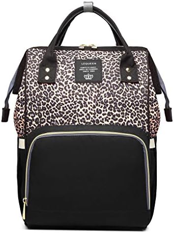 LAMOGRAFY Leopard Print Nappy Bags Handbags Multi-Function Diaper Bag for Baby Care Travel Backpack Large Capacity Coffee