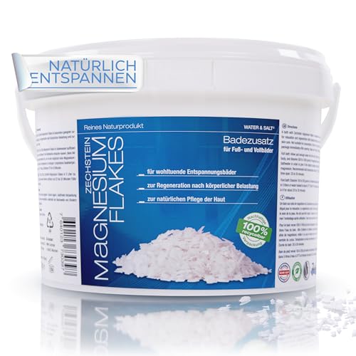Water & Salt Zechstein Flakes (2kg Eimer) Magnesium Flocken Magnesium Flakes [DERMATOLOGISCH GETESTET] - Magnesiumflocken Magnesiumbadesalz - Zertifiziertes & reines Naturprodukt - Fußbad&Vollbad