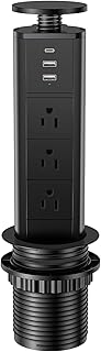 BTU Pop Up Outlet with USB Ports, Pop Up Outlet for Countertop with 3 AC Outlet, 2 USB A Ports and 1 USB C Port Hidden Outlet Plug Pop Up Outlet for Kitchen Countertop Conference Office, Black