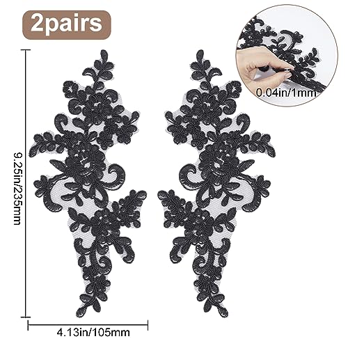 GORGECRAFT 2 Pair 3D Beaded Flower Sequence Lace Applique Motif Sew On Embroidered Lace Applique Wedding Dress Bride's Headdress Adornment Patch for Clothes Sewing Craft Decoration Black - Image 2