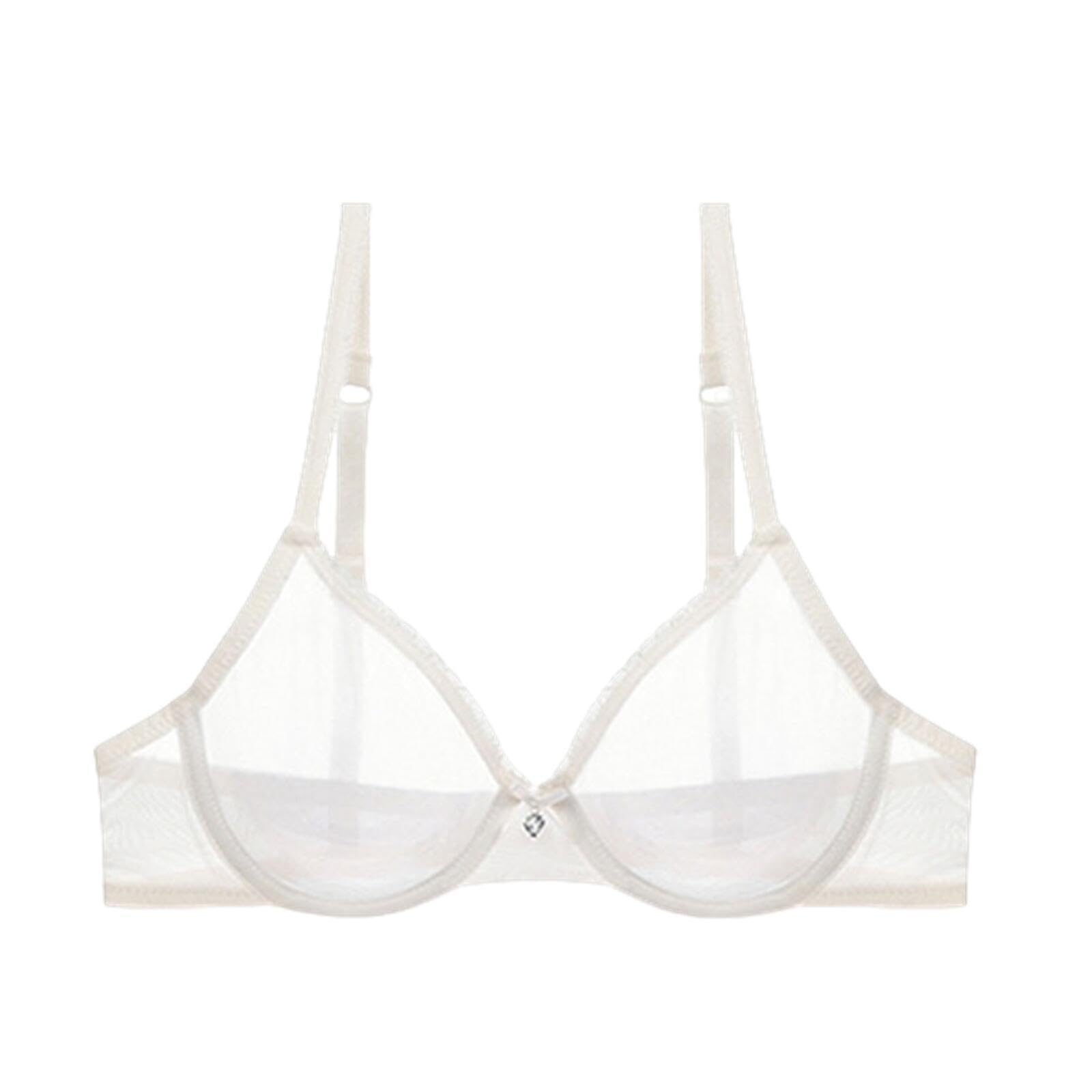 HLYLDL Women's See Through Unlined Sexy Lace Mesh Sheer Unpadded Underwire Cup Bra White