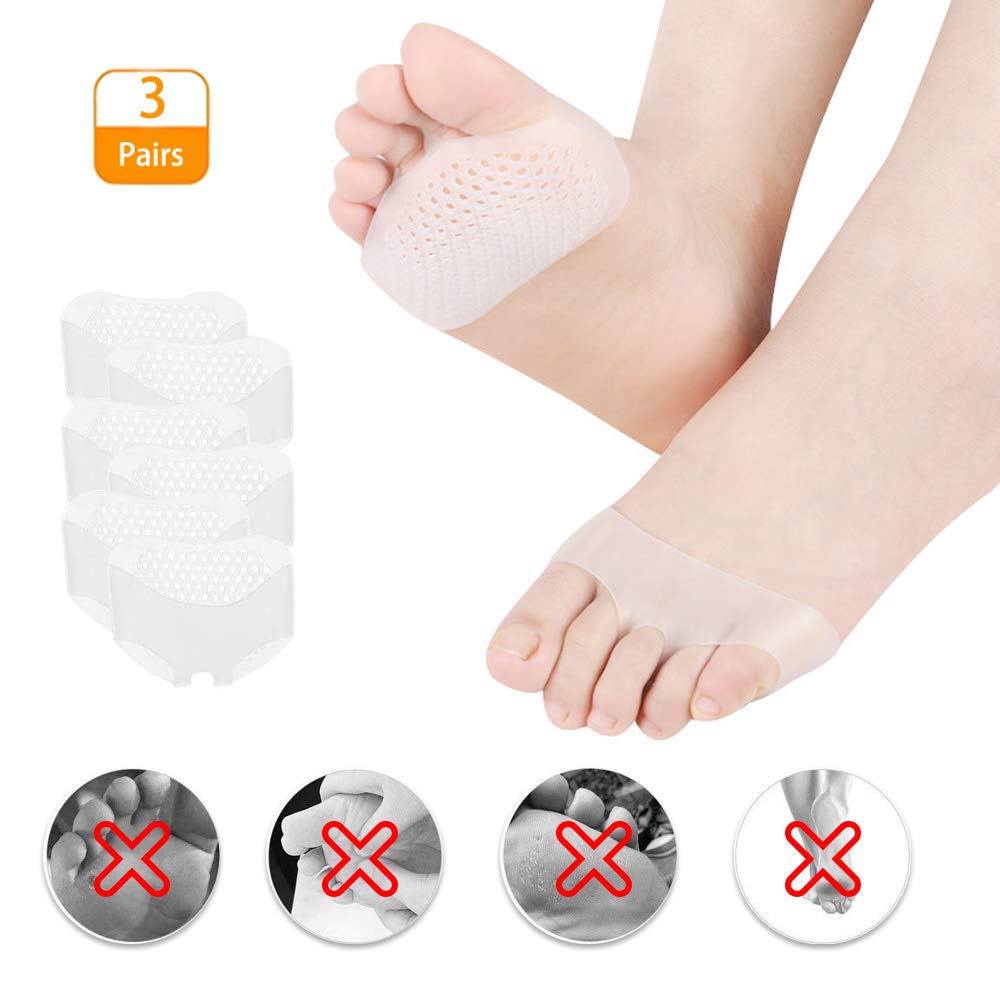 Foot Cushion Pads for Women Men, Ball of Foot Cushions Inserts Metatarsal Pads Ball Reusable Gel Foot Cushion Cushions for Neuroma, Callus, Blisters Forefoot Pain High Heels Dancers (3 Pairs-6Pcs)