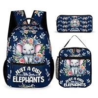 Elephant Backpack with Lunch Box & Pencil Case for Kids Girls Boys School, 16 Inch Cute Elephant Bookbag, School Backpack for Students Children, sustainable, Lightweight, Large Capacity