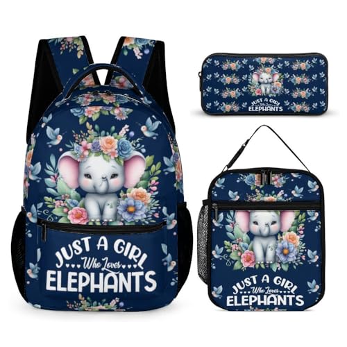 Elephant Backpack with Lunch Box & Pencil Case for Kids Girls Boys School, 16 Inch Cute Elephant Bookbag, School Backpack for Students Children, sustainable, Lightweight, Large Capacity