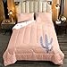 Feelyou Girls Cactus Comforter Kids Cute Boho Succulent Pink Bedding Set for Women Teens Exotic Botanical Plants Comforter Set Natural Quilt Room Decor Duvet Set Twin Size Boys