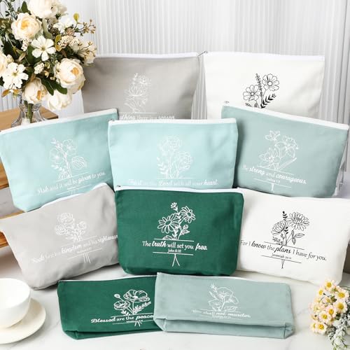 Kacctyen 20 Pcs Christian Gifts for Women Bible Religious Makeup Bag with Zipper Canvas Cosmetic Bags Bulk for Back to School VBS Church Nurse Teacher(Five Colors)3