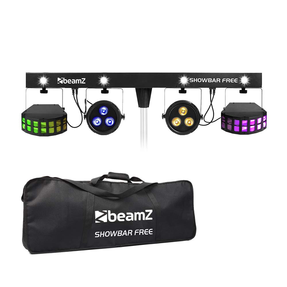 Beamz White Showbar Led Lighting System Dj Disco Party Stage Effect Lights Kit With Rgbw Derby, Par Cans, Strobe, Dmx Control, Ir Remote & Carry Bag, Stand Not Included