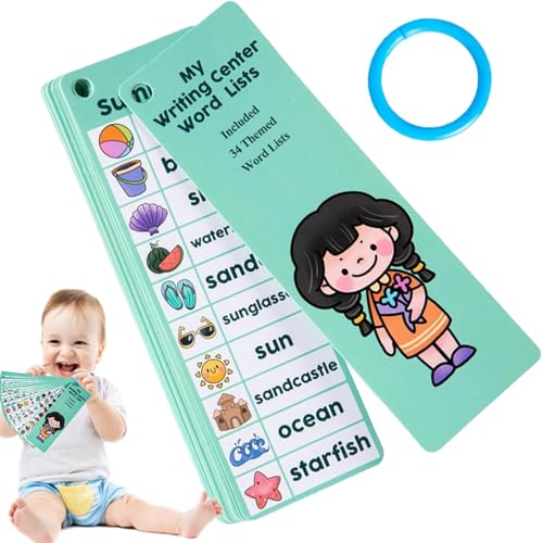 Tarjetas flash de palabras de vista de jardín de infantes, constructor de vocabulario de jardín de infantes, tarjetas de bolsillo con lista de palabras, tarjetas de fotos educativas para niños de más
