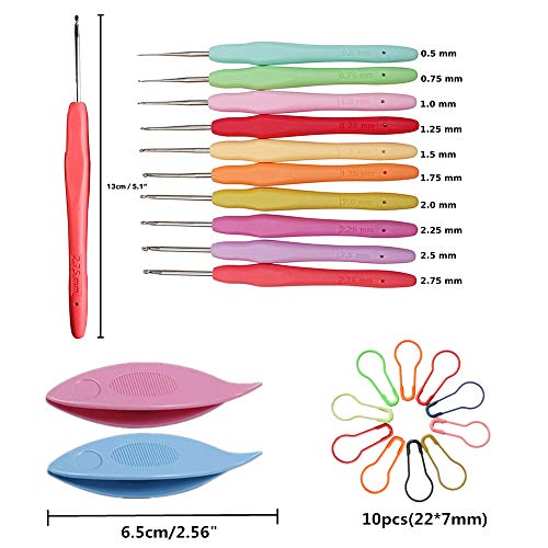 16 Rainbow Crochet Thread & 10 Small Crochet Hooks with Storage Bag, Complete Thread Crochet Kit with 2 Tatting Shutters and Accessories Tools