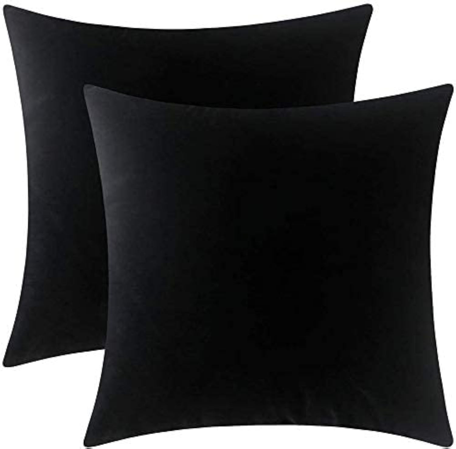 Artcest Set of 2 Decorative Velvet Throw Pillow Cases, Soft Solid Cushion Covers for Sofa Couch and Bed, 14"x14", Black