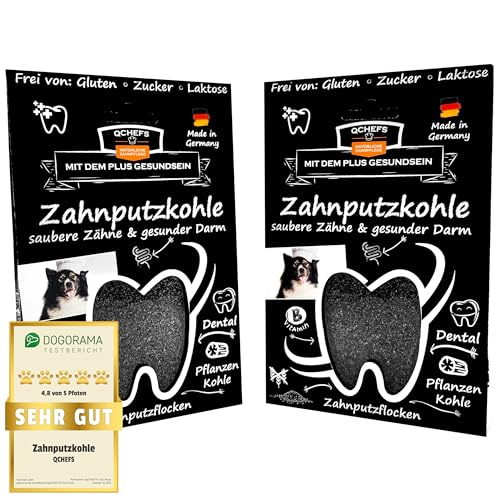 QCHEFS 2X Zahnputzkohle Pulver für Hund Zahnpulver gegen Zahnbelag Plaque