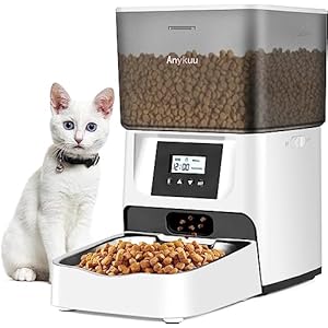 Anykuu 4L Comedero Automático para Gatos Dispensador de Comida para Perros con Temporizador y Grabación de Voz 10s y 1-6 Comidas al Día/1-20 Porciones por Comida para Mascotas Pequeñas y Medianas