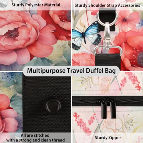 TropicalLife Red Peony Travel Duffle Bag for Women Men Sports Gym Bag Waterproof Carry on Overnight Weekender Bag3