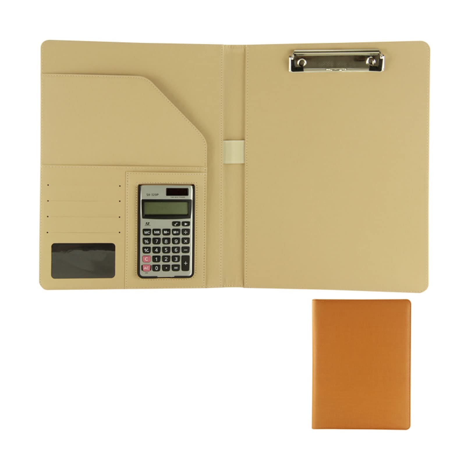 Porte-documents A4 en cuir jaune avec calculatrice à 12 chiffres pour homme et femme