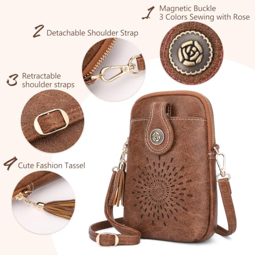 Image of APHISON Small Crossbody Bags for Women, Lightweight Vegan Leather Cell Phone Purse, Cute Purses with Tassels