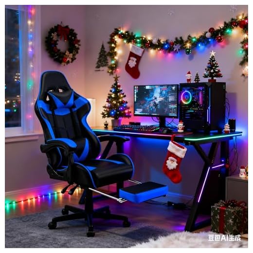 Soontrans Silla Gaming con Masajeador, Silla Gamer con Reposapiés Reposacabeza, Ergonómica, Cojín Lumbar de Masaje, Livesteam Youtube Playstation (Azul)