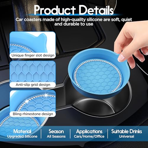 Image of Amooca 4-Pack Car Cup Holder Coaster Bling Crystal Rhinestone Car Interior