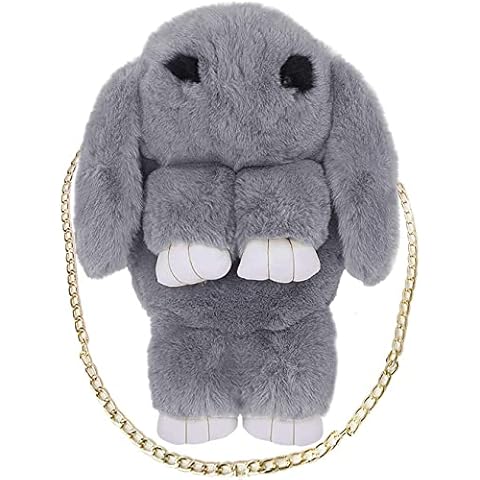 Women Plush Shoulder Bag Rabbit Long Ear Bunny Bag Fluffy Crossbody Chain Handbag Children Backpack Coin Purse Wallet Card Key Phone Storage Bag Daypack with Detachable Chain Strap Cover